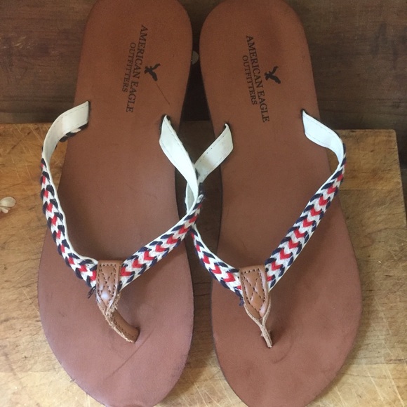 red white and blue flip flops